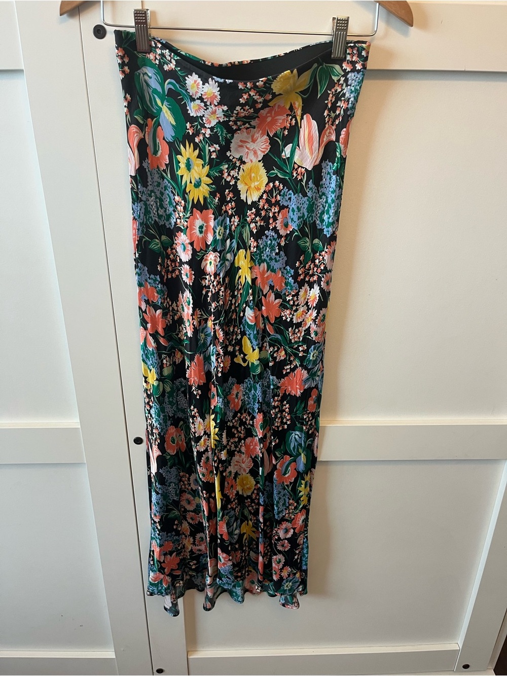 Anthropologie Black Floral Maxi Skirt with Multi-Color Blooms